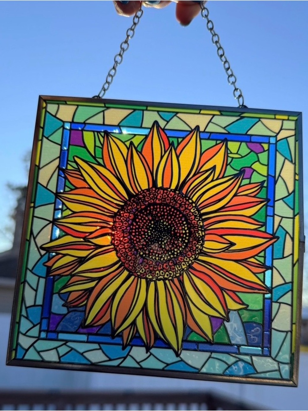 Sunflower Stained Glass Panel - Yellow/Orange Sunflower Home Art